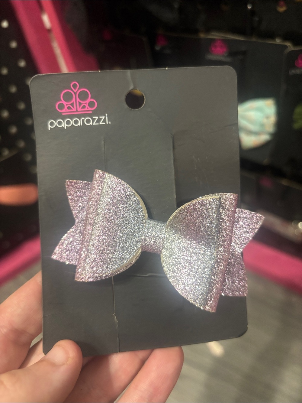 paparazzi Glittery Pink Bow Hair Clip for Kids